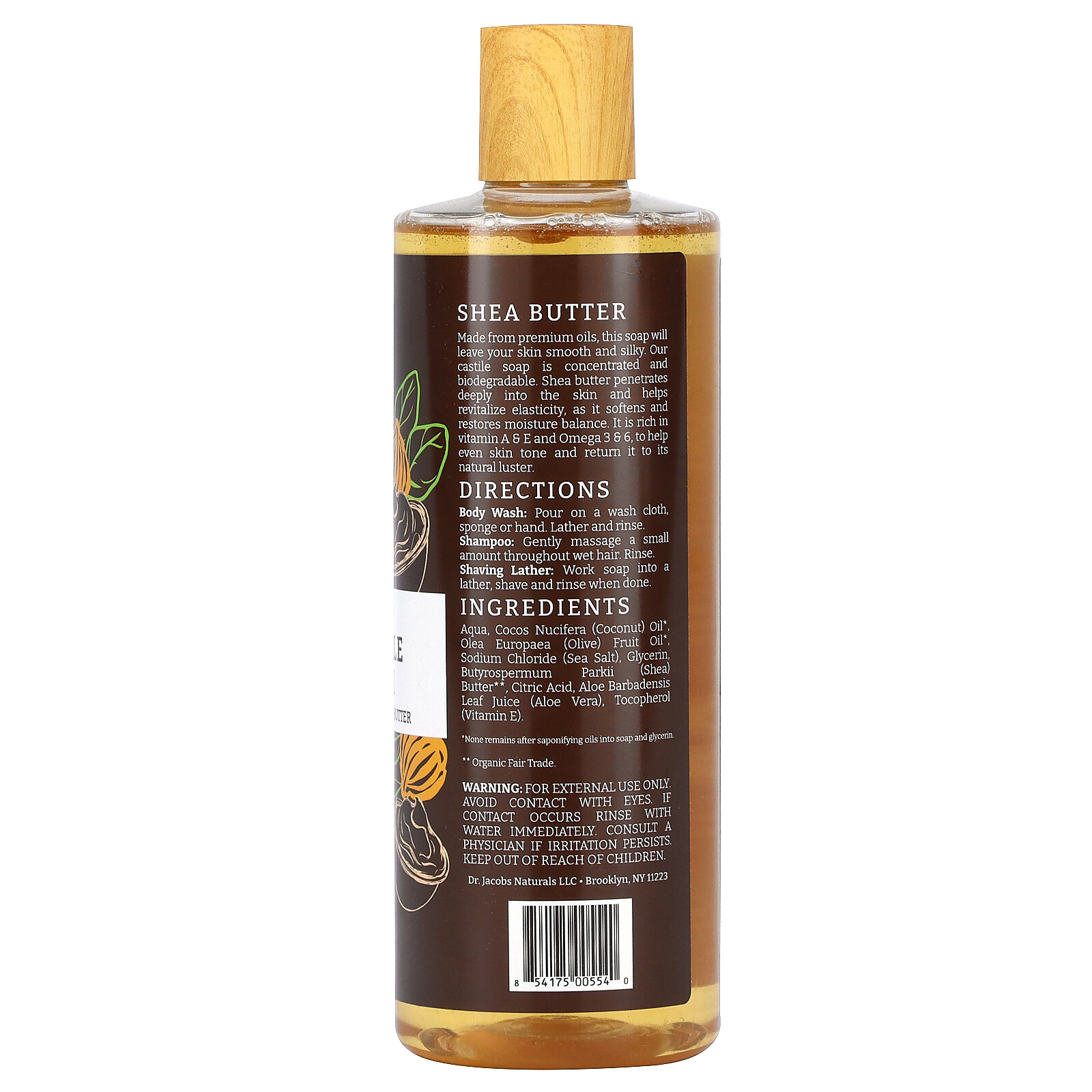 Plant-Based Rich Castile Body Wash + Fair Trade Organic Shea Butter, 16 oz (473