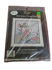 Golden Bee Stamped Cross Stitch Swan  Water Lilies New