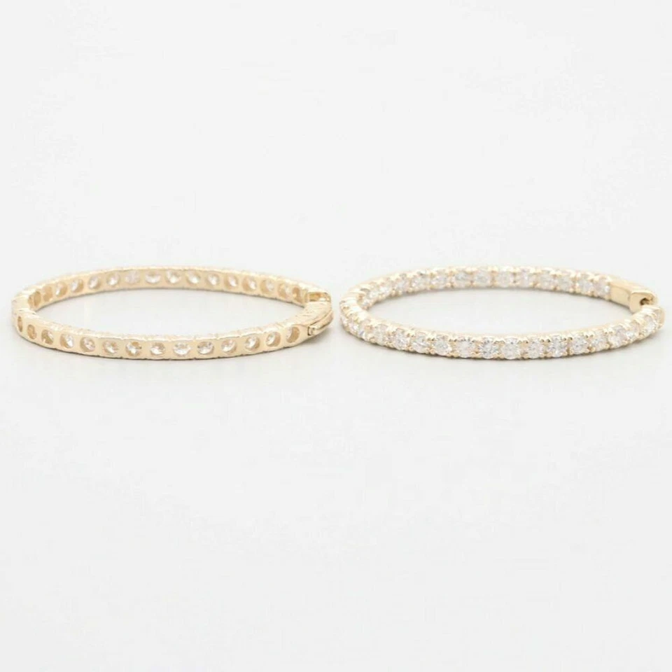 Aretes tipo argolla de diamantes de corte redondo creados en laboratorio de 3 quilates enchapados en oro de 14 quilates Foto 4 de 4