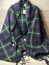 J. Crew Women’s Oversized Tartan Scarf Cape Poncho Navy and Green NWT