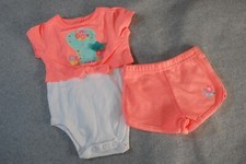 Baby Girls Summer Outfit ORANGE WHITE Bodysuit Top Shorts ELEPHANT Flower 0-3 MO