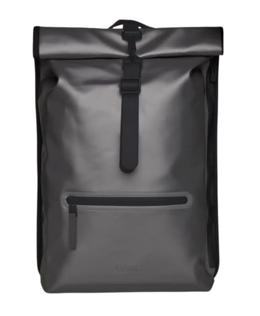 Mochila Rains Rolltop Impermeable Metálico Gris Bolso (NUEVA CON ETIQUETAS)
