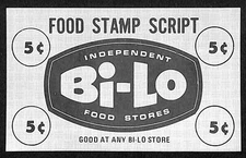 Bi-Lo Food Stores 5c "Food Stamp Script" Coupon c1965-75 VGC