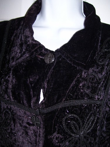 Cocktail top donna Chico's in velluto marrone con perline nere US Large UK 2 VINTAGE - Foto 4 di 11