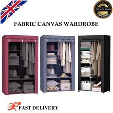 Heavy Duty Fabric Canvas Wardrobe Clothes Cupboard Hanging Rail Shelving Storage