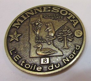 Vintage Minnesota L'Etoile du Nord State Bronze Medal Loon Moccasin Flower etc