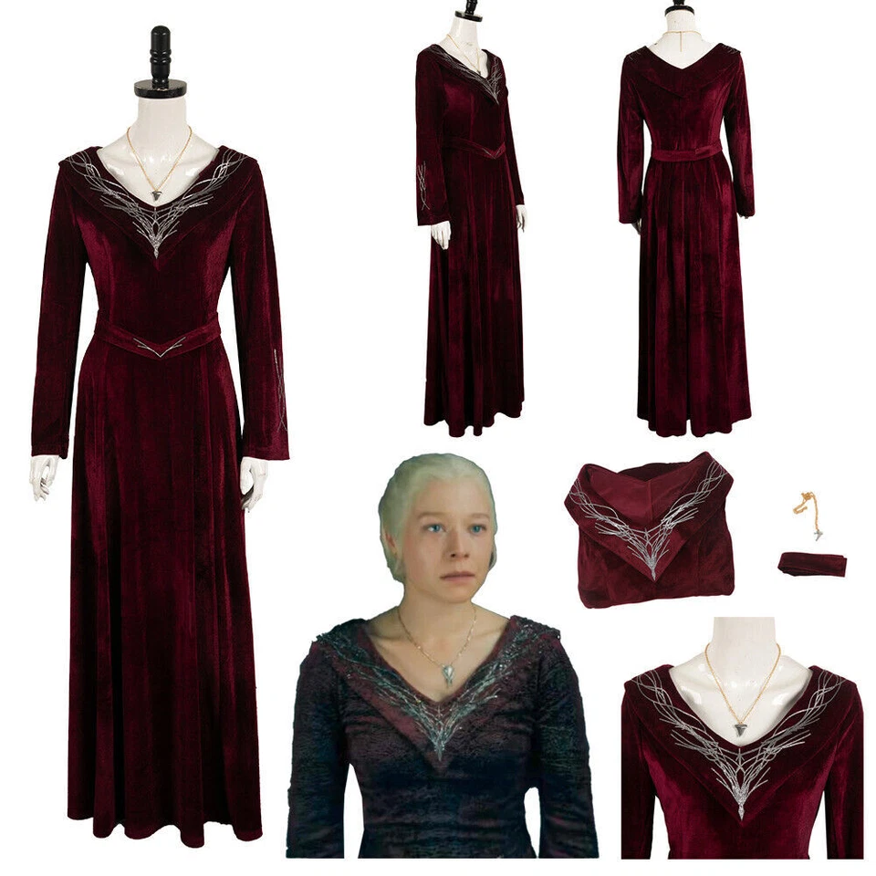 MARKENLOS House of the Dragon Princess Rhaenyra Targaryen Red Dress Carnival SuitHalloween