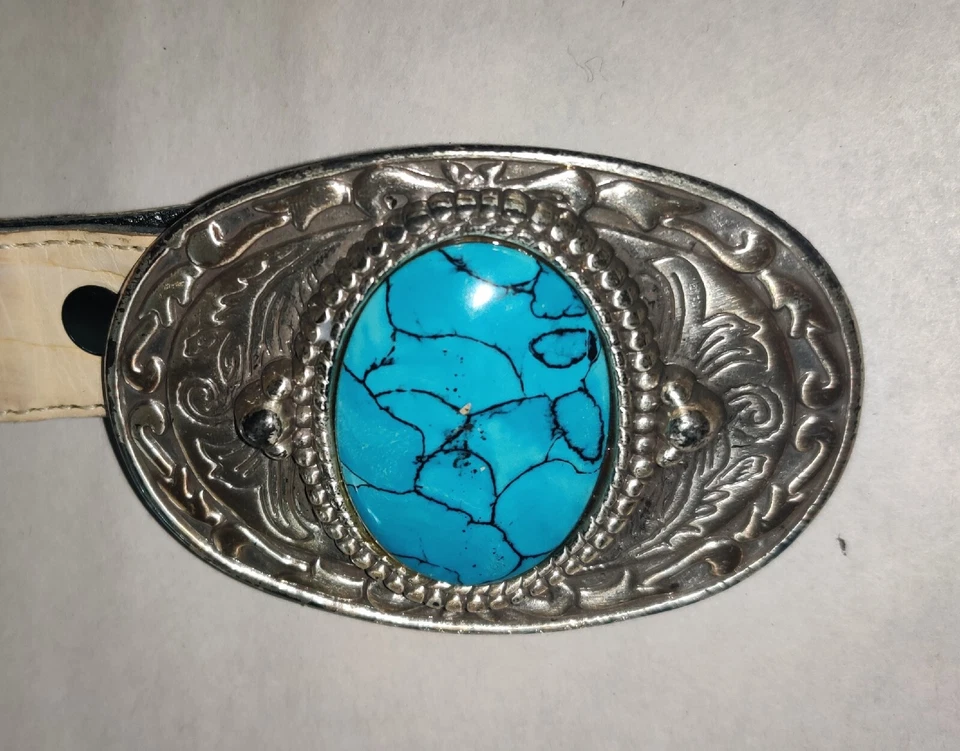 VICENZA Genuine Italian CalfSkin with Turquoise Buckle Silver Belt 35" - Image 2 of 4