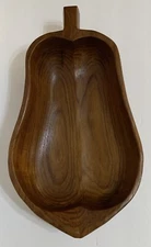 Vtg Monkey Pod Salad Fruit Bowl MCM Wood Pear Shaped Large Hand Carved 15” X 12”
