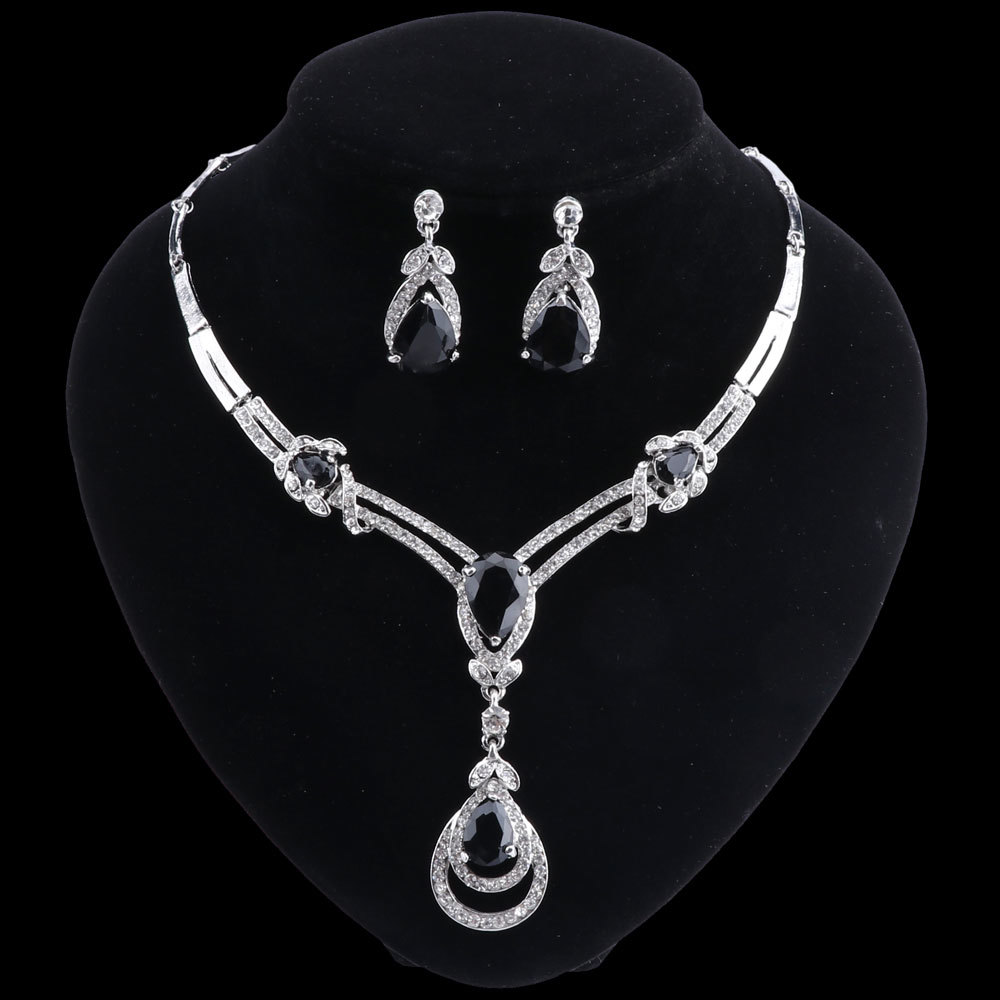Zircon Water Drop Crystal Necklace Earrings Wedding Bridal Party Jewelry Sets eBay