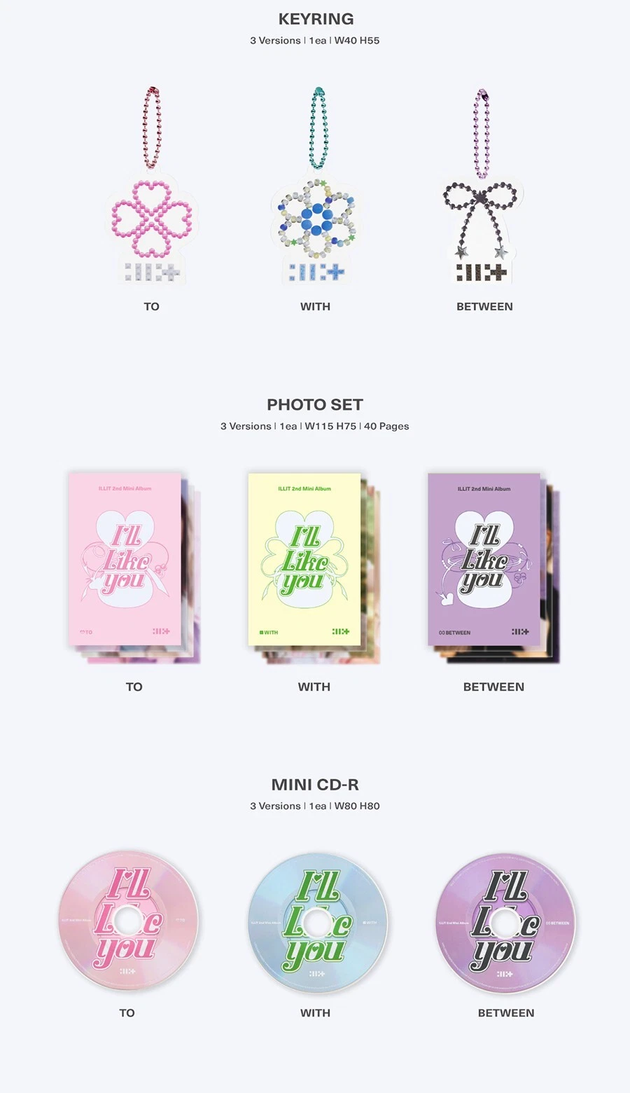 ILLIT I'LL LIKE YOU Album GLLIT 3 Ver SET/3 Mini CD+3KeyRing+