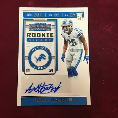 2019 Contenders WILL HARRIS RC Auto Rookie Ticket #272 Detroit Lions @JY35