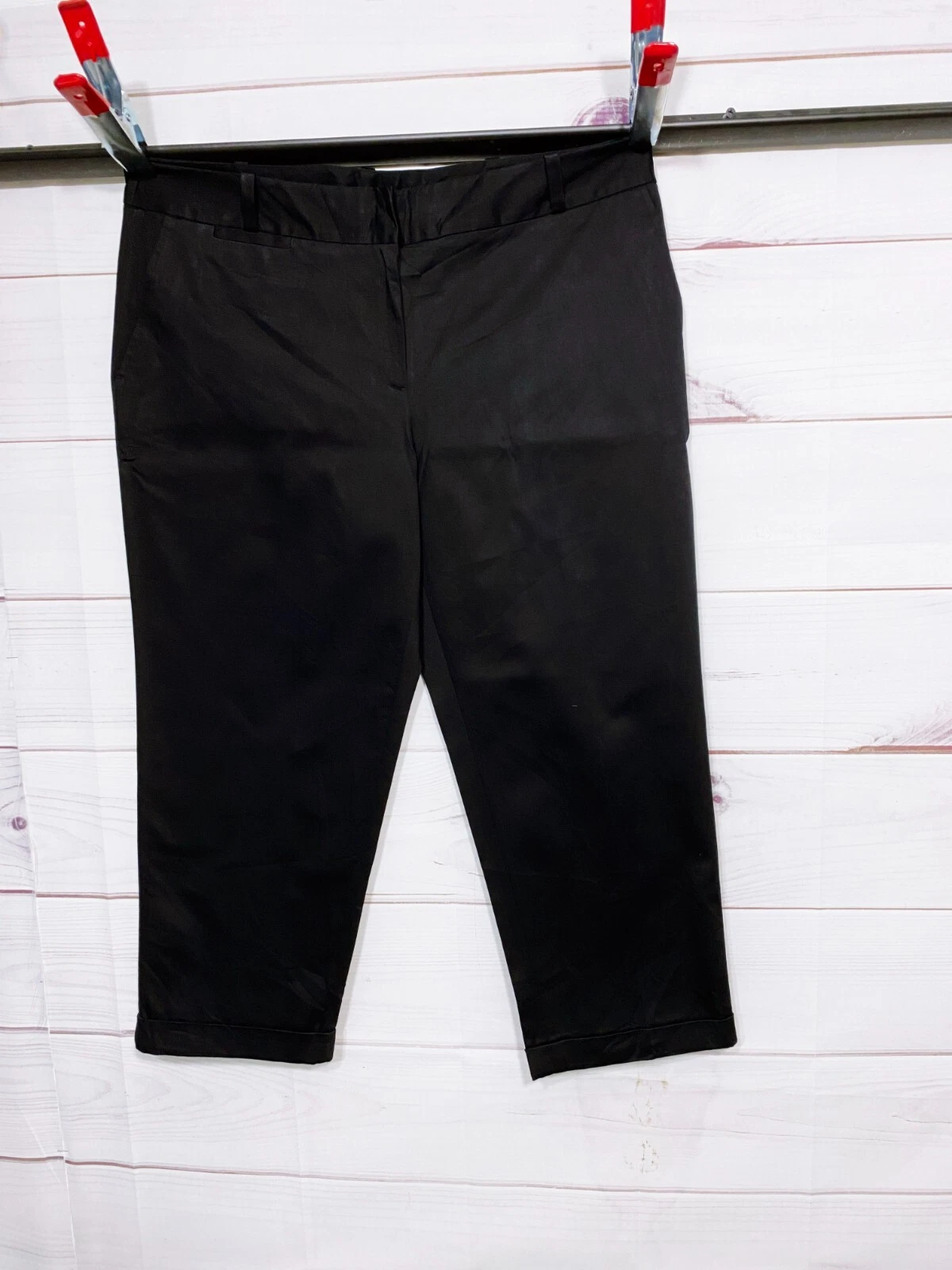 Liz Claiborne Womens Capri Pants Size 16 Black Flat Front Mid-Rise Pockets