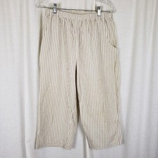 Vintage Andrew McMullan Seersucker Striped Pull On Capri Slacks Pants Womens 14P