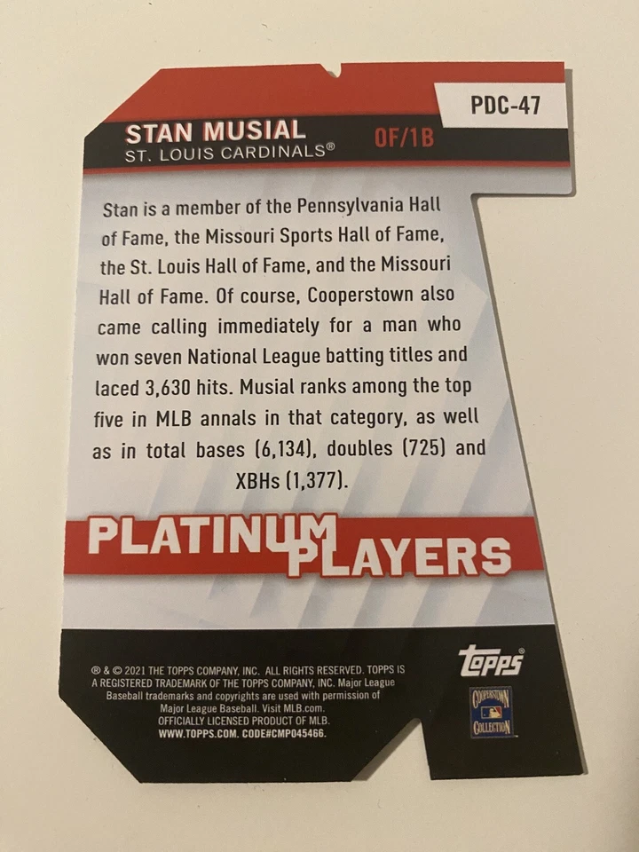 2021 Topps Series 2 baseball Platinum players  Die Cut PDC-47 Stan Musial  - Image 2 of 2