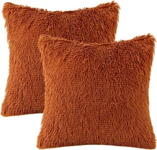 MIULEE Pack of 2 Luxury Faux Fur Throw Pillow Covers Deluxe BURNT ORANGE