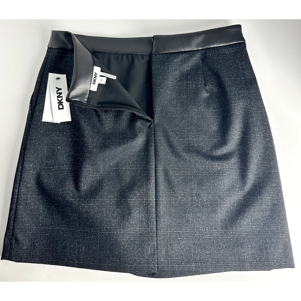 DKNY Women's Crossover-Front Faux-Leather-Trim Mini Skirt - Black/Ivy Size 10 - Image 4 of 4