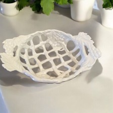 Ceramic Woven lattice fruit bowl floral leaves grapes ceramic Italian 1960s