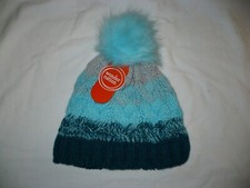 Wonder Nation Girls Pom Beanie Hat Fleece Lined Apollo Blue Stripe Fashion Hat