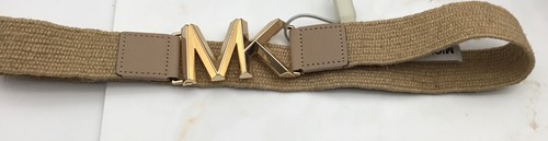 Michael Kors Straw Belt MK Logo Buckle Tan Beige Women's Accessory - Picture 7 of 10