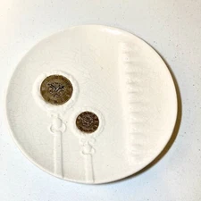 Vintage Ashtray Large 1960's White & Silver 10.25” Ceramic Men’s Pocket Watch