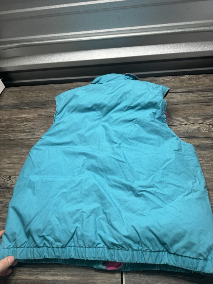 Chaleco Eddie Bauer Mujer Rosa Verde Reversible Plumón de Ganso Puffer Años 90 Mediano De Colección Foto 4 de 4