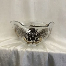 Georges Briard Sonata Serving Bowl Glass Aplique Mid Century Modern Vintage Gold