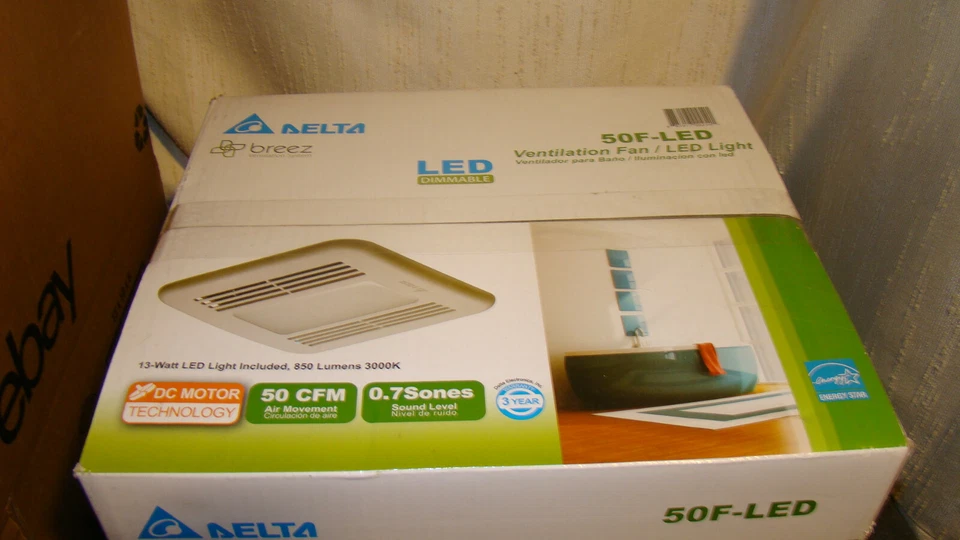 Delta 50F-LED Breez 50 CFM Ceiling or Wall Exhaust Bath Fan with LED Light - Image 4 of 4