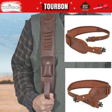 TOURBON PU Leather Rifle Sling Hand Rest Firearm Ammo Carrying Strap Swivels Set