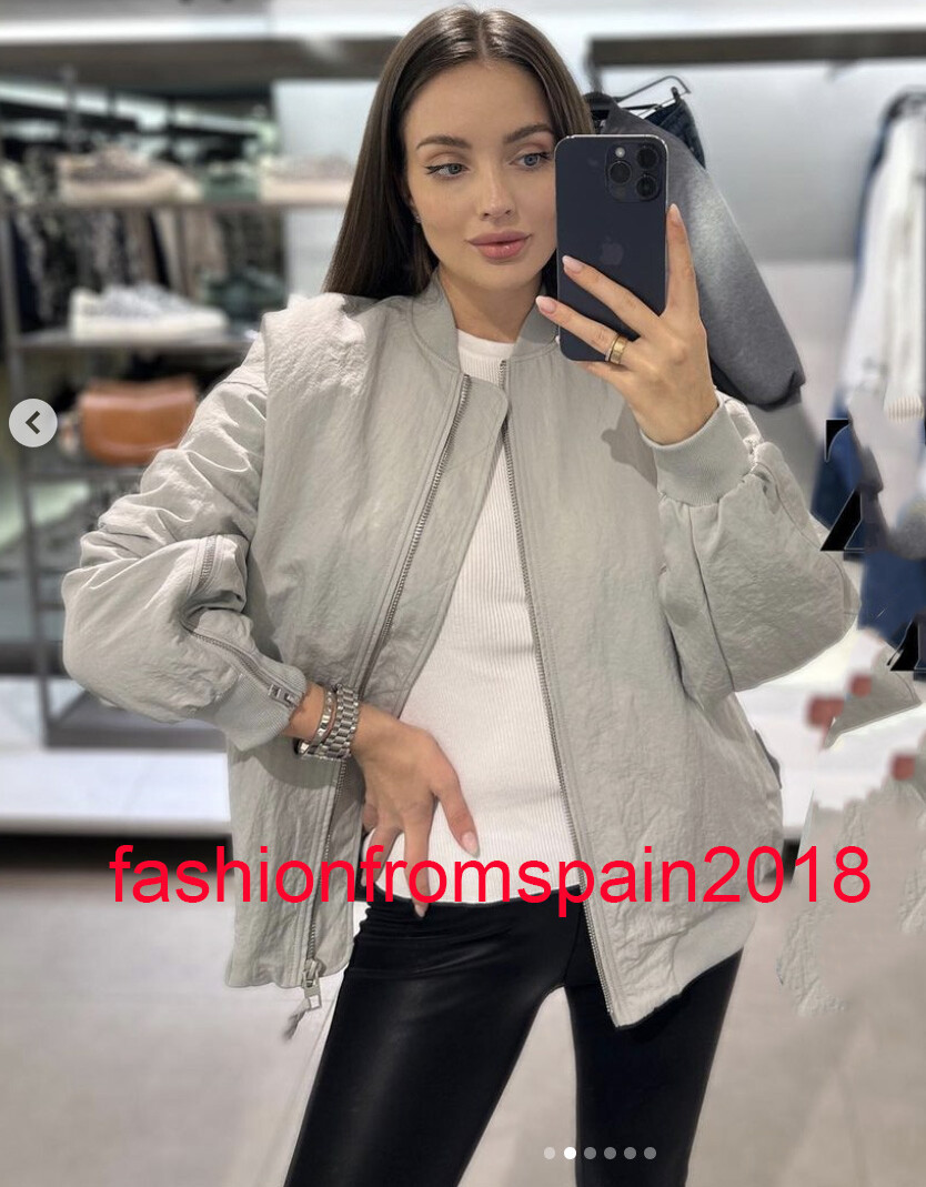 ZARA NEW WOMAN OVERSIZE NYLON BOMBER JACKET LIGHT GREY XS