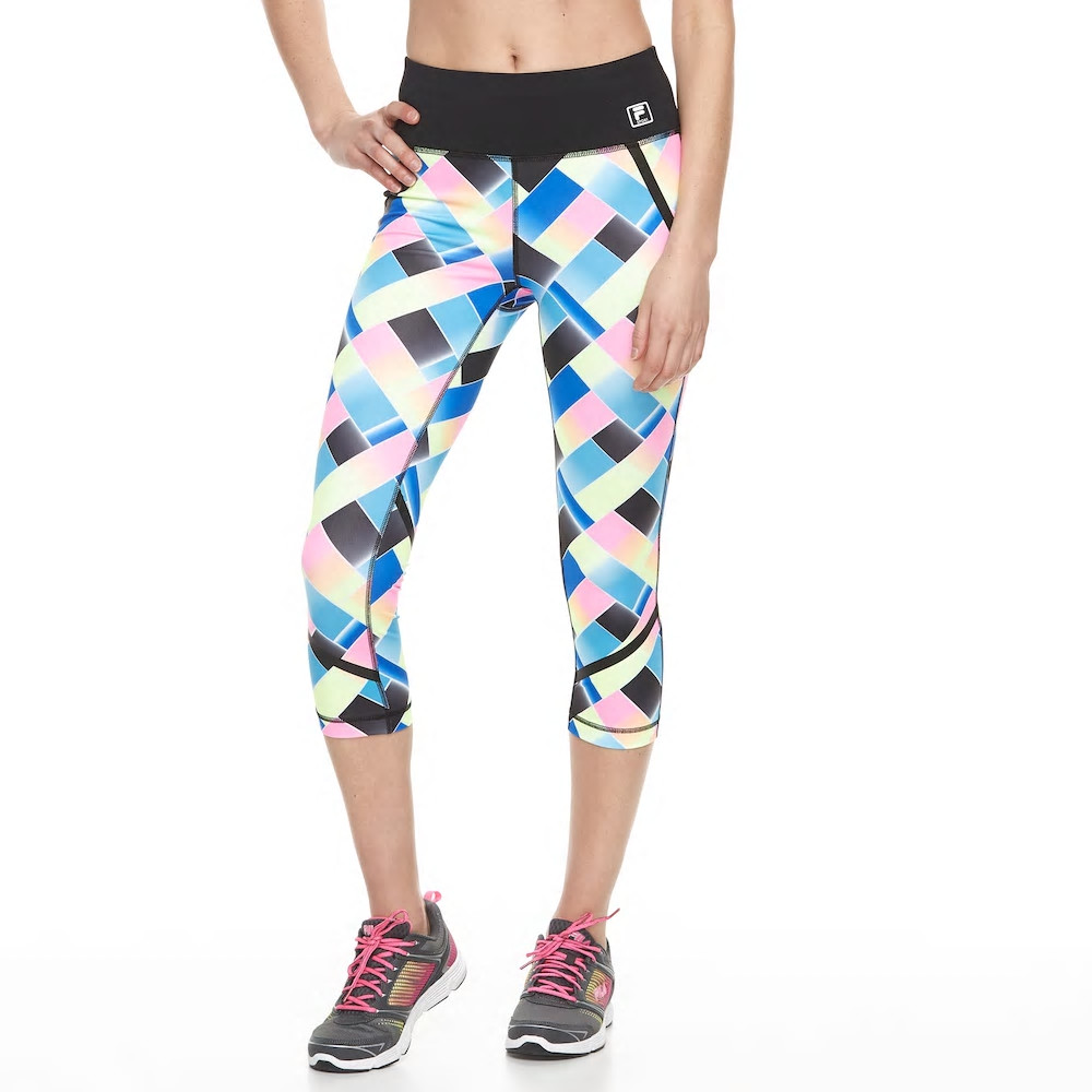 Leggings Capri donna FILA SPORT colorati riflettenti vita alta nuovi con etichette prezzo al dettaglio consigliato: $40