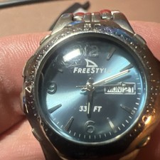 Vtg FREESTYLE SHARK 330ft Watch Women Blue  Dial Stainless NEW BATTERY Free Ship