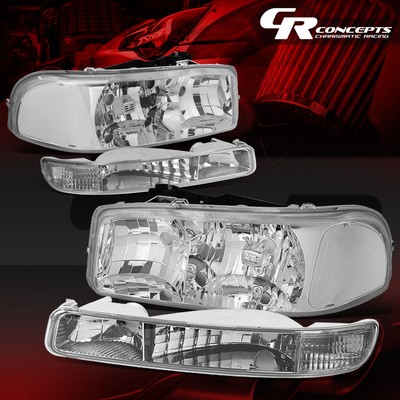 4PCS CHROME CLEAR HEADLIGHT+BUMPER LAMPS LH+RH FOR 99-06 GMC SIERRA/YUKON GMT800