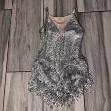 Girls Weisman Sparkly Silver Sequin Dance Leotard With Rhinestone Size MC