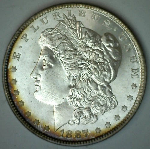 1887 Silver Morgan Dollar Uncirculated $1 BU Coin Philadelphia Rim Toning
