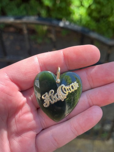 New Zealand Antique Jade Pendant for Necklace Nephrite 9ct Gold Kia Ora Maori