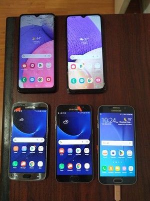 Lot of 5 Samsung Galaxy A32 5G 64GB ( 1) /A03s( 1) /S7(2 )/S6( 1) 32GB for parts