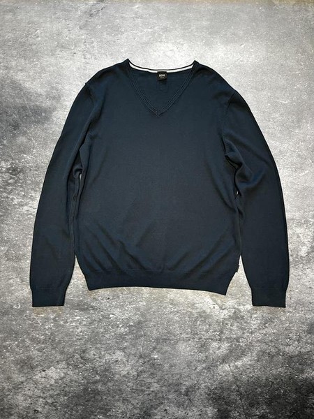 Men Boss Sweater Navy Cotton M