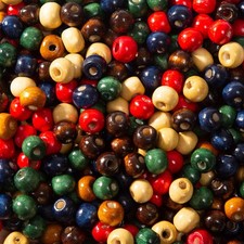 600pcs Colorful Wooden Round Painted Wood Spacer Beads with Large Hole - Natural