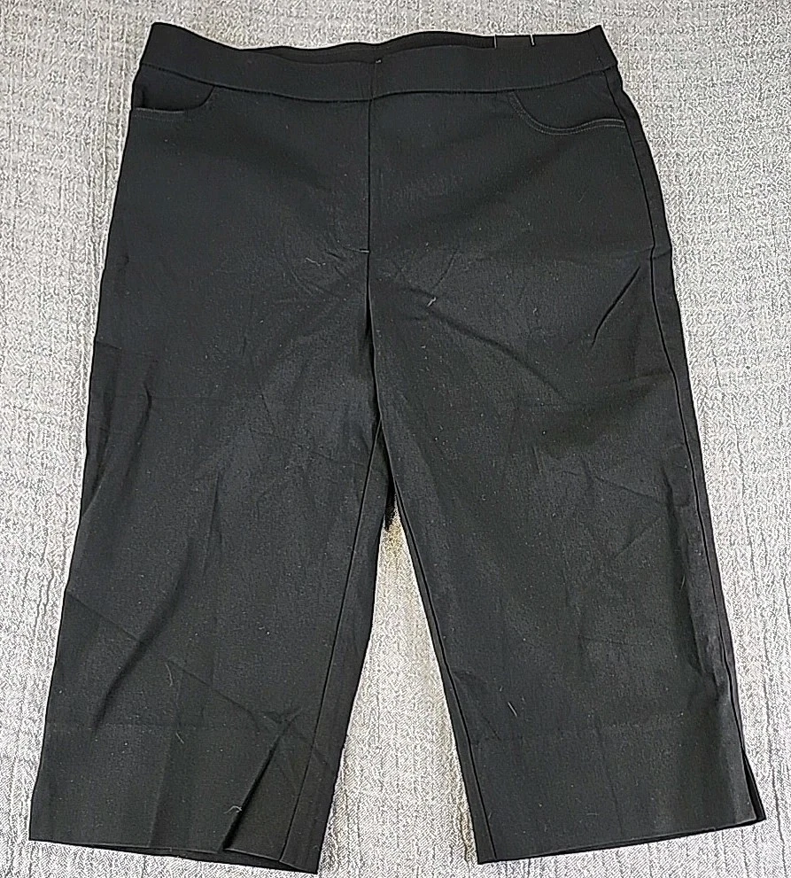 Alfred Dunner Capri Pants Petite 12P Tummy Control Black Stretch Women's Pocket
