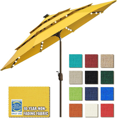 USA 10-Year-Non-Fading Solar 9Ft 3 Tiers Market Umbrella with 80 LED Lights Pati