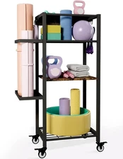 Yoga Mat Storage Rack with Wheels, 3 Tier Home Gym Workout Equipment Black 