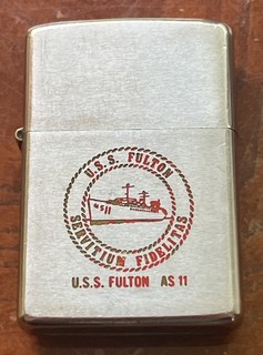 Vintage 1974 Military Zippo U.S.S. Fulton AS 11 Navy Submarine Tender Named