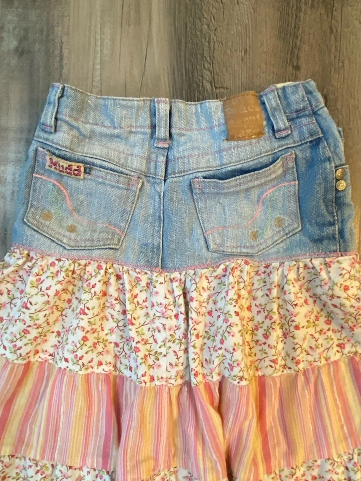 Mudd Boho Y2K Girl's Ruffled Skirt Size 6 Patchwork Hipster Shimmer Stripe - Image 4 of 4