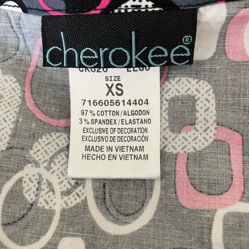 Cherokee Women Scrub Top XS Black Geometric Medical Uniform Nurse Workwear - Picture 2 of 10