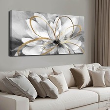 Black and Wall Decor Flower Art Work 20x40 Inch Line Paintings 20"x40" Grey