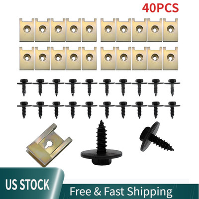 40X Metal Car Screw Body Fender Bumper Retainer U Nut Clips Gasket Fastener NEW