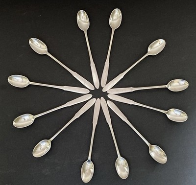12 Vtg Georg Jensen MITRA Ice Tea Spoons Stainless Flatware Denmark 7 1/8  MCM