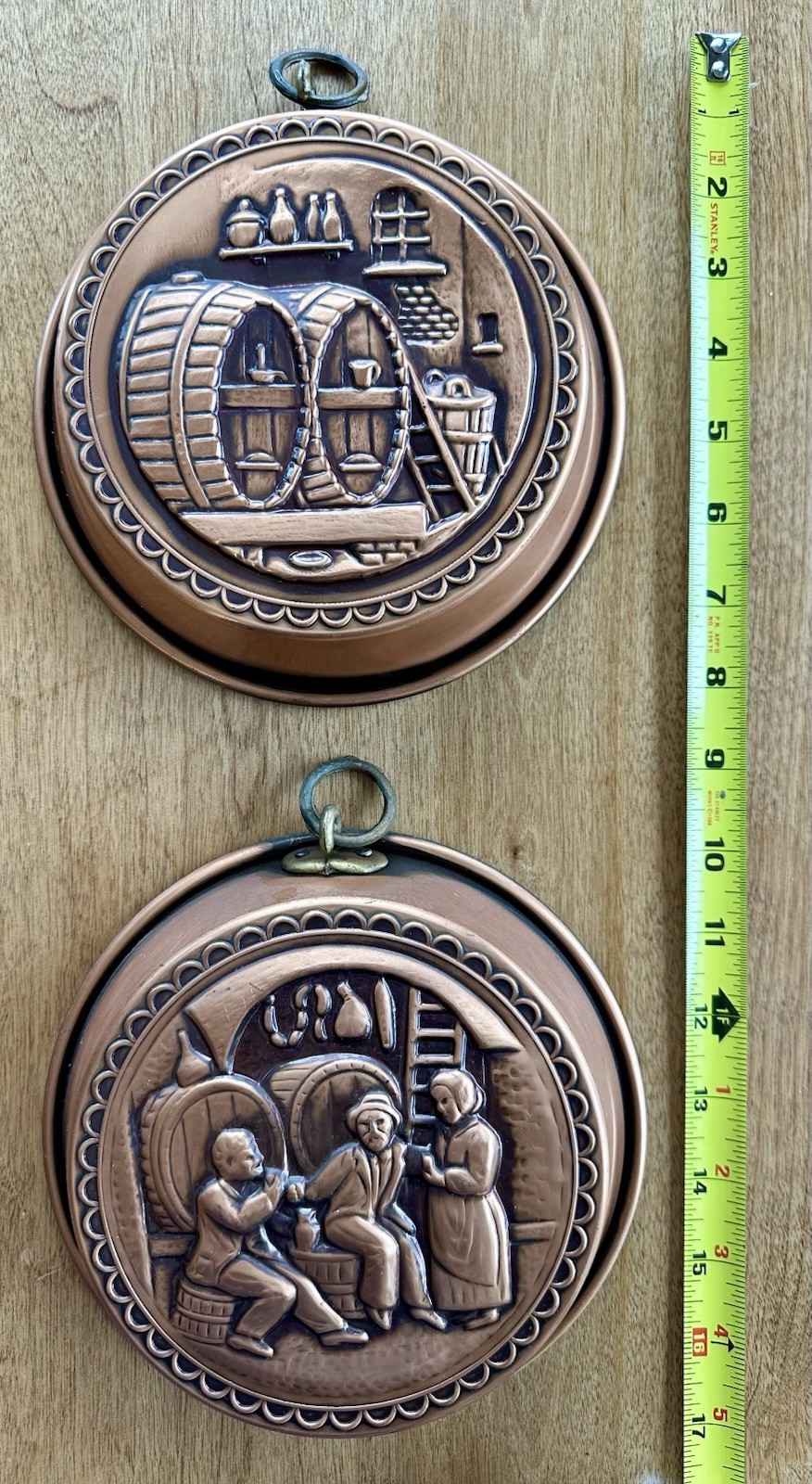 Pair of vintage colonial primitive copper wall decor molds