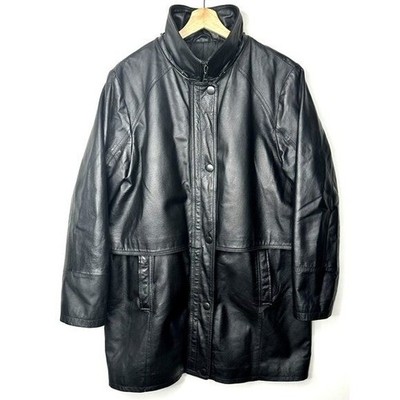 Sequence Leather Jacket Womens Size 16 Black Lined Pockets Collar Full Zip Long